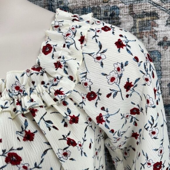 Sugar Lips BOHO Dress Size S Cream Multi Peasant Flowy Tie Sleeve Off Shoulder - Picture 4 of 12